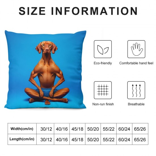 Ulloord Throw Pillow Cover Square  Double Print Hungarian Vizsla Dog Full Body Studio Lying Down Camera Pastel Blue Cute Cushion Case Office Sofa Hidden Zipper Polyester Pillowcase