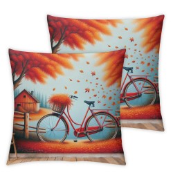 Ulloord Throw Pillow Cover Autumn Tree Bicycle Cushion Case Home Office Sofa Hidden Zipper Pillowcase Square  Two Sides Printed