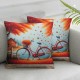 Ulloord Throw Pillow Cover Autumn Tree Bicycle Cushion Case Home Office Sofa Hidden Zipper Pillowcase Square  Two Sides Printed