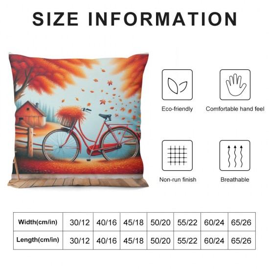 Ulloord Throw Pillow Cover Autumn Tree Bicycle Cushion Case Home Office Sofa Hidden Zipper Pillowcase Square  Two Sides Printed