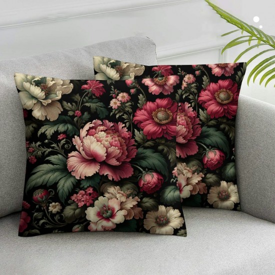 Ulloord Throw Pillow Covers Floral Peonies Cushion Cases Home Office Sofa Hidden Zipper Pillowcase Square Two Sides Printed