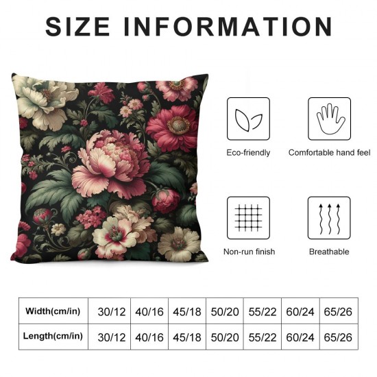 Ulloord Throw Pillow Covers Floral Peonies Cushion Cases Home Office Sofa Hidden Zipper Pillowcase Square Two Sides Printed