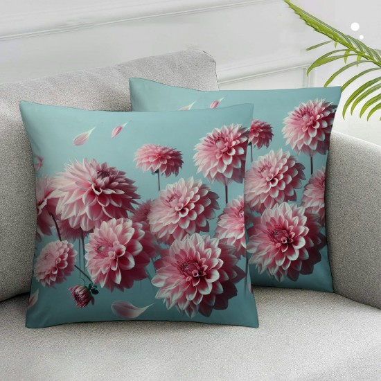 Ulloord Throw Pillow Cover Square Double Print Flower Life Pastel Pink Petals Mint Vertical Cushion Case Office Sofa Hidden Zipper Polyester Pillowcase