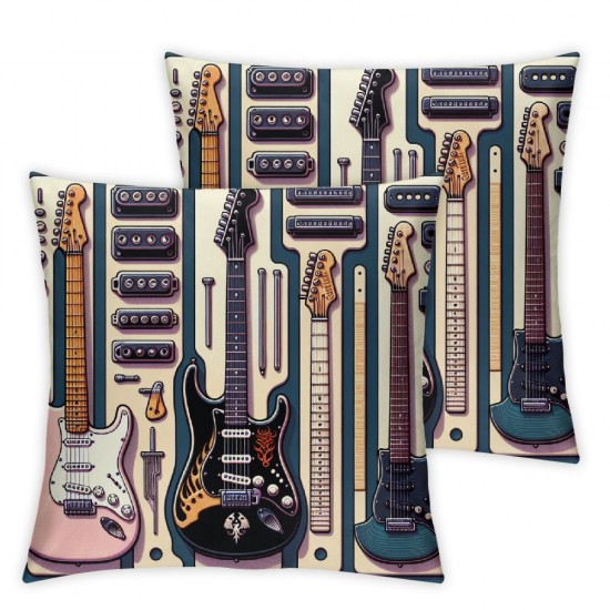 Ulloord  Throw Pillow Covers Electric Guitars White Cushion Cases Home Office Sofa Hidden Zipper Pillowcase Square Two Sides Printed