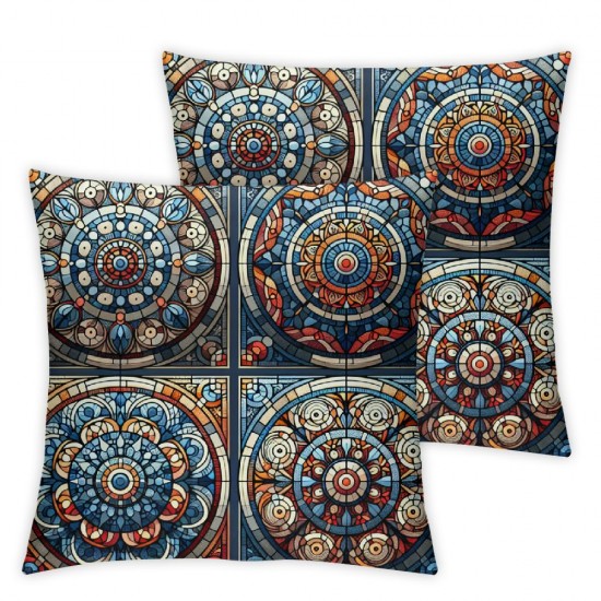 Ulloord  Throw Pillow Covers Colorful Mandalas Blue Red Orange Circle Floral Cushion Cases Home Office Sofa Hidden Zipper Pillowcase Square  Two Sides Printed