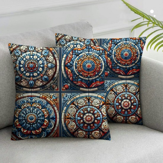 Ulloord  Throw Pillow Covers Colorful Mandalas Blue Red Orange Circle Floral Cushion Cases Home Office Sofa Hidden Zipper Pillowcase Square  Two Sides Printed