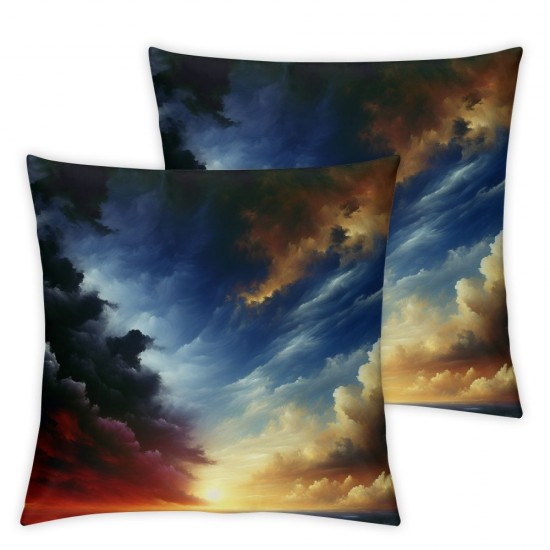 Ulloord  Throw Pillow Covers Red Sunset Glowing Horizon Dark Clouds Cushion Cases Home Office Sofa Hidden Zipper Pillowcase Square Two Sides Printed