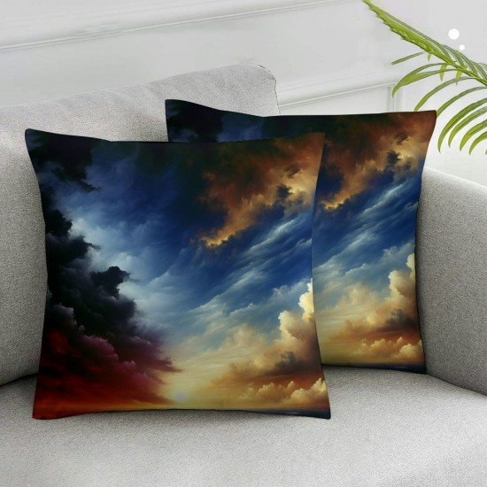 Ulloord  Throw Pillow Covers Red Sunset Glowing Horizon Dark Clouds Cushion Cases Home Office Sofa Hidden Zipper Pillowcase Square Two Sides Printed