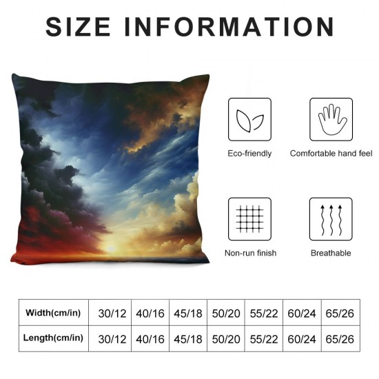 Ulloord  Throw Pillow Covers Red Sunset Glowing Horizon Dark Clouds Cushion Cases Home Office Sofa Hidden Zipper Pillowcase Square Two Sides Printed