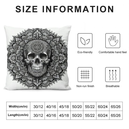 Ulloord Skull Decorative Square Throw Pillow Cover Halloween Pillow Cover for Living Room Black White Marble Flowers Party Cushion Case