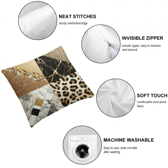 Ulloord Golden Leopard Print Pillow Cover for Kids Teens,Gold Sequin Print Black White Marble Texture Throw Cushion Cover Geometry Triangle Patchwork Room Decor Cushion Case for Couch and Bed