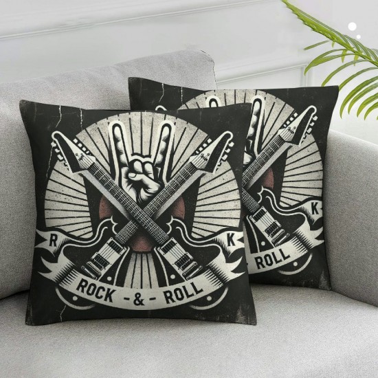 Ulloord Rock Music Throw Pillow Cover Musical Instruments Guitar Print Decorative Pillow Case Retro White Geometric Line Cushion Cover for Home Bed Sofa Office