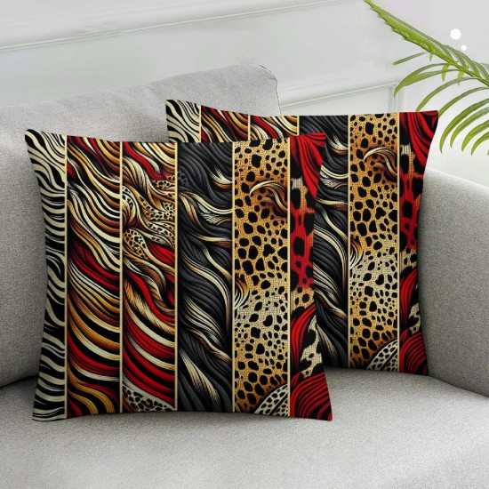 Ulloord Leopard Print Red Black Brown Throw Pillow Cover Geometric Stripes Double Sides Print Cushion Cover for Bed Sofa,Cheetah Skin Single Pack Square Couch Pillow Cover