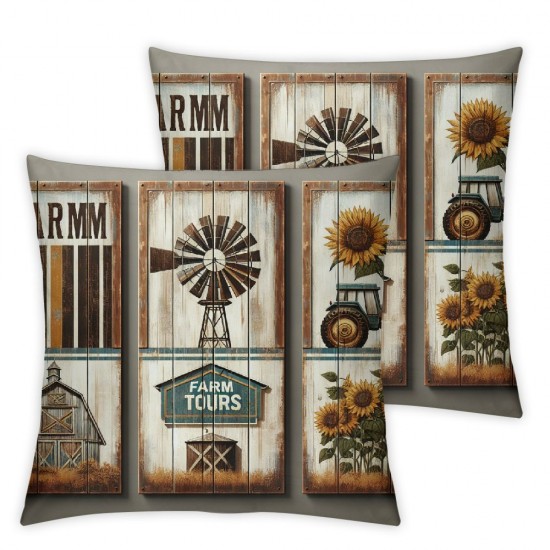 Ulloord Farmhouse Style Pillow Cover Old Wooden Square Throw Pillow Cover for Teens Adult Bedroom Decor Rutsic Sunflower Decorative Cushion Cover,Single Pack