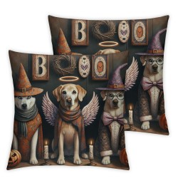 Ulloord Halloween Theme Throw Pillow Cover,Farmhouse Decor Cartoon Dogs Pumpinks Cushion Cover for RV Camper Office,Outdoor Wild Trees Pillowcase Outdoor Pillow Cover Single Pack