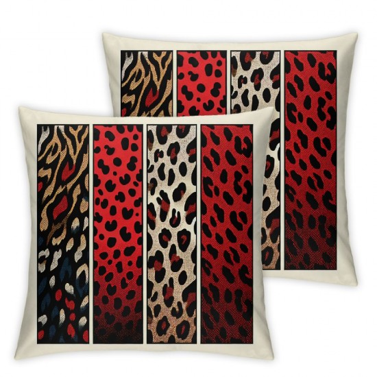 Ulloord Leopard Print Red Black Brown Throw Pillow Cover Geometric Stripes Double Sides Print Cushion Cover for Bed Sofa, Skin Square Couch Pillow Cover