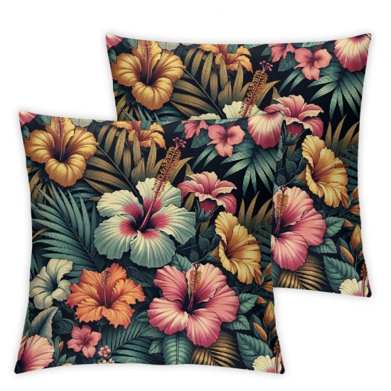 Ulloord Pillow Covers  Decorative Tropical Hibiscus Flowers and Palm Leaves Throw Pillow Covers Cushion Case for Sofa Bench Living Room Indoor Outdoor Home Decor