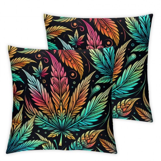 Ulloord Exotic Weeds Leaf Pillow Cover  Rainbow Watercolor Maple Leaves Plant Cushion Case for Office Bedroom Colorful Ombre Botanical Square Pillow Case for Sofa Couch Reversible Print