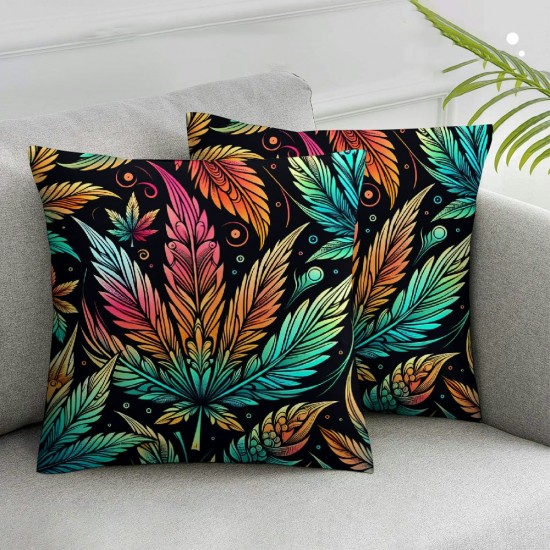 Ulloord Exotic Weeds Leaf Pillow Cover  Rainbow Watercolor Maple Leaves Plant Cushion Case for Office Bedroom Colorful Ombre Botanical Square Pillow Case for Sofa Couch Reversible Print