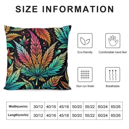 Ulloord Exotic Weeds Leaf Pillow Cover  Rainbow Watercolor Maple Leaves Plant Cushion Case for Office Bedroom Colorful Ombre Botanical Square Pillow Case for Sofa Couch Reversible Print