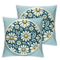 Ulloord Daisy Flower Blue Throw Pillow Covers Decorative Pillowcase with Hidden Zipper Soft Cushion Covers for Home Bedroom Living Room Sofa