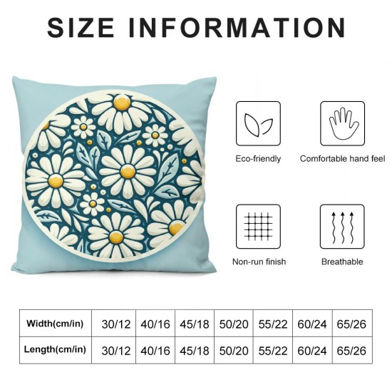 Ulloord Daisy Flower Blue Throw Pillow Covers Decorative Pillowcase with Hidden Zipper Soft Cushion Covers for Home Bedroom Living Room Sofa