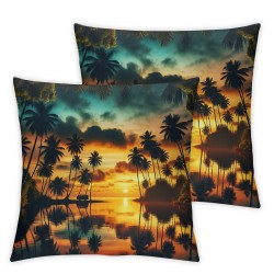 Ulloord Pillow Covers  Decorative Beach Sunset with Tropical Palm Trees Throw Pillow Covers Cushion Case for Sofa Bench Living Room Indoor Outdoor Home Decor