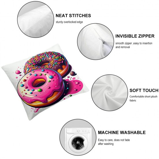 Ulloord Delicious Donut Throw Pillow Covers Decorative Pillowcase with Hidden Zipper Soft Cushion Covers for Home Bedroom Living Room Sofa