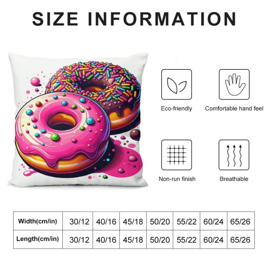 Ulloord Delicious Donut Throw Pillow Covers Decorative Pillowcase with Hidden Zipper Soft Cushion Covers for Home Bedroom Living Room Sofa