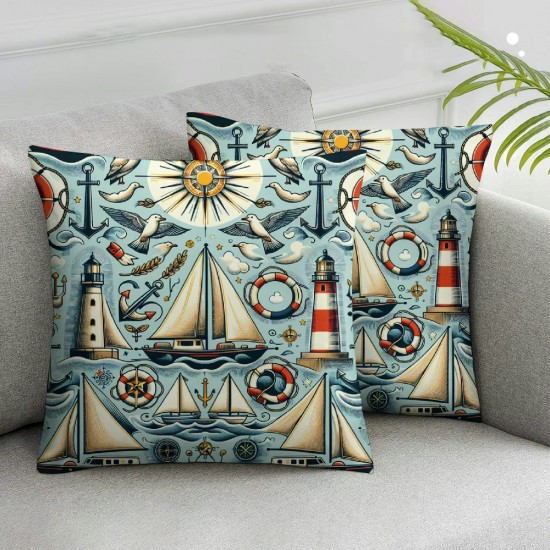 Ulloord Wheel Navigation Compass Throw Pillow Case Beach House Decor Flannel Cushion Cover for Sofa Cushion Cover