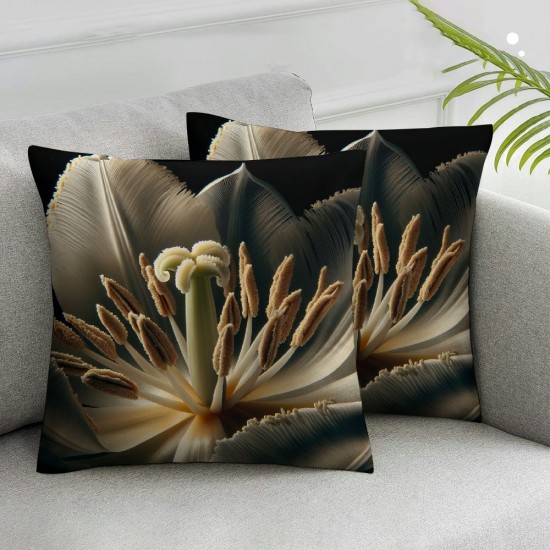 Ulloord Black Background White Flower Theme Throw Pillow Cover Decorative Pillow Cases Home Decor Sofa Living Room  Flannel Throw Pillow Cover