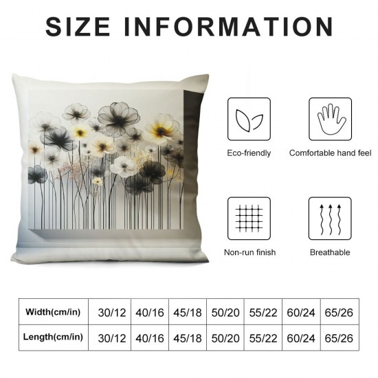 Ulloord Yellow Floral Throw Pillow Covers Modern Flower Plants Spring Design Classy Textured Neutral White Cozy Velvet Washable Square Decor Living Room Bedroom Dorm Sofa Bed Cushion Cover