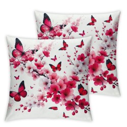 Ulloord Butterfly Throw Pillow Covers Floral Aesthetic Spring Aesthetic Pink Standard Size Bed Indoor Cozy Pillow case