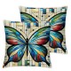 Ulloord Butterfly Throw Pillow Covers Colorful Soft Velvet Washable Decorative for Living Room Bedroom Sofa Pillow case