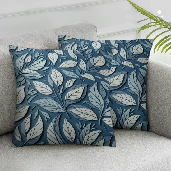 Ulloord Throw Pillow Covers Leaf Modern Gray Soft Velvet Fabric Living Room Bedroom Indoor Cushion Cover Square