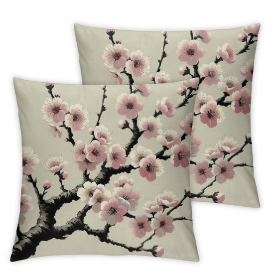 Ulloord Plum Floral Throw Pillow Covers Botanical Elegant Traditional Flower Art Beige Soft Velvet Square Decor for Indoor Outdoor Home Patio Couch Sofa Cushion Cover