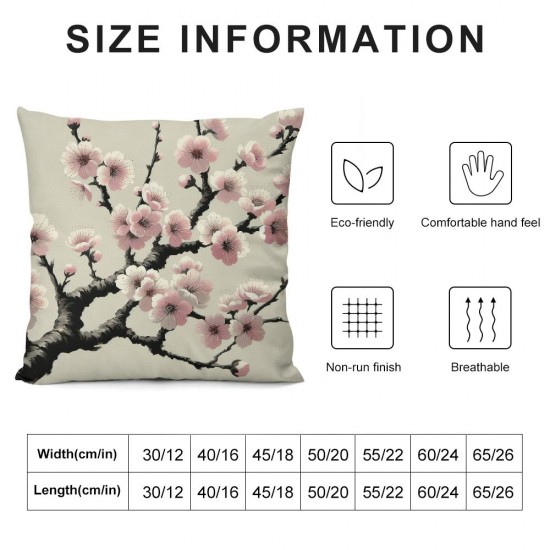 Ulloord Plum Floral Throw Pillow Covers Botanical Elegant Traditional Flower Art Beige Soft Velvet Square Decor for Indoor Outdoor Home Patio Couch Sofa Cushion Cover