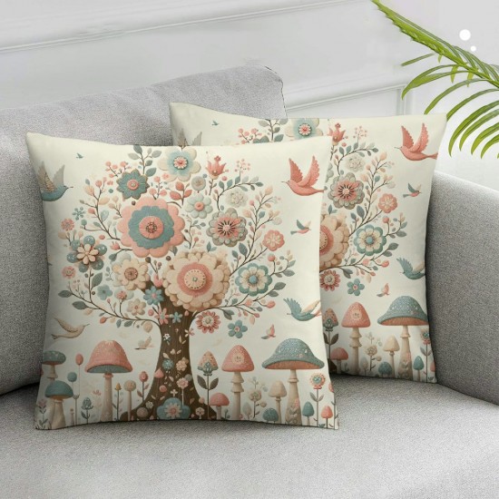 Ulloord Throw Pillow Covers Flower Leaf Bird Beige Square Indoor Office Chair College Dorm Bedroom Sofa Decor Pillow case