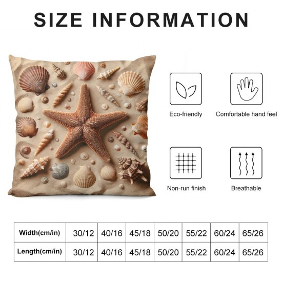 Ulloord and Seashells Decorative Throw Pillow Cover Case, Pillow Cases Square Standard Cushion Covers for Couch Sofa Bed