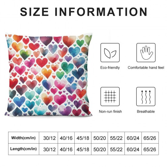 Ulloord Rainbow Heart Decorative Throw Pillow Cover Case, Pillow Cases Square Standard Cushion Covers for Couch Sofa Bed