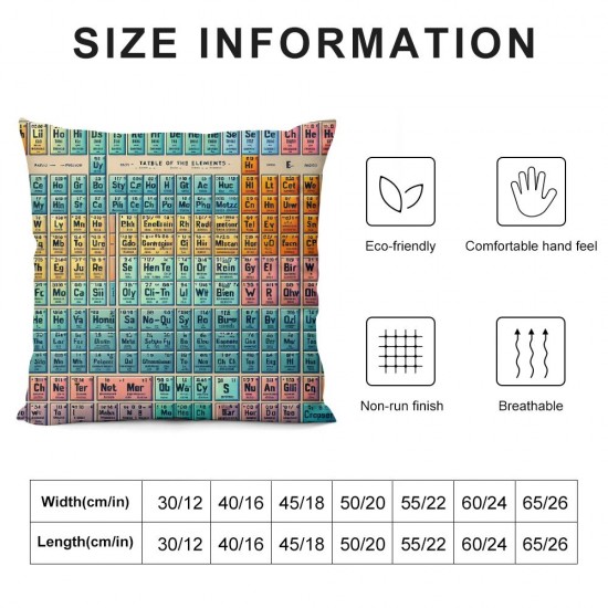 Ulloord Pillow Covers Decorative Periodic Table of The Elements Colorful Throw Pillow Covers Cushion Case for Sofa Bench Living Room Indoor Outdoor Home Decor