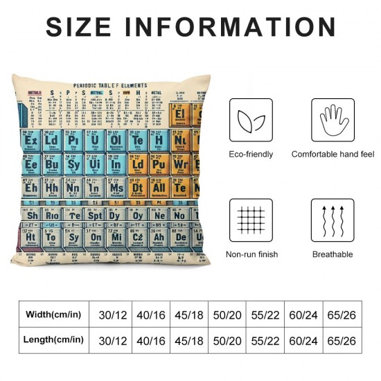 Ulloord Pillow Covers Decorative Colorful Periodic Table of The Elements Throw Pillow Covers Cushion Case for Sofa Bench Living Room Indoor Outdoor Home Decor