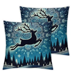 Throw Pillow Covers Merry Christmas Living Room Bedroom Dorm Washable Soft Linen Pillow Covers ,Blue