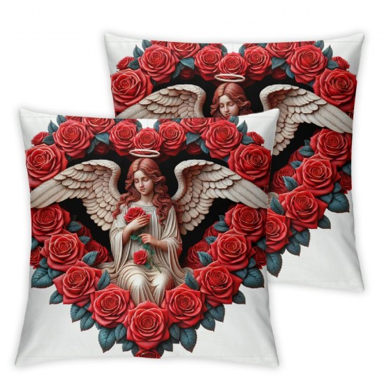 Ulloord Valentines Day Throw Pillow Covers Rose Heart Brown red Cozy Velvet Washable Square Valentine Decorations for Home Sofa Bed Cushion Cover