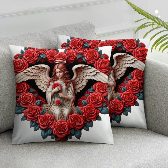 Ulloord Valentines Day Throw Pillow Covers Rose Heart Brown red Cozy Velvet Washable Square Valentine Decorations for Home Sofa Bed Cushion Cover