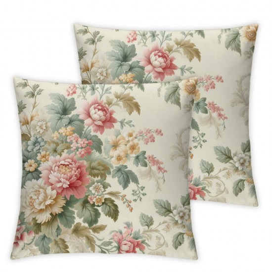 Ulloord Peony Floral Throw Pillow Covers Cottage core Flower Leaf Retro Gray Washable Decorative for Living Room Bedroom Office Sofa Bed Pillow case