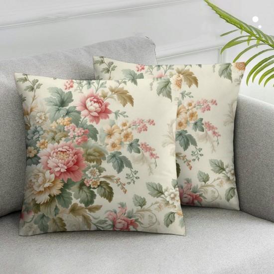 Ulloord Peony Floral Throw Pillow Covers Cottage core Flower Leaf Retro Gray Washable Decorative for Living Room Bedroom Office Sofa Bed Pillow case