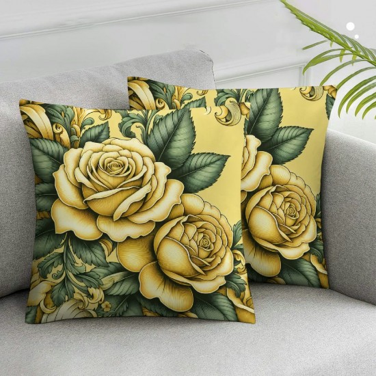 Ulloord Flower Throw Pillow Covers Retro 90s Cottage core Rose Floral Striped Yellow Cozy Indoor Living Room Sofa Decor Cushion Cover