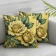 Ulloord Flower Throw Pillow Covers Retro 90s Cottage core Rose Floral Striped Yellow Cozy Indoor Living Room Sofa Decor Cushion Cover