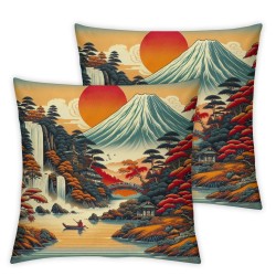 Ulloord Mountain Throw Pillow Covers Nature Landscape Chinese Style Sunset Lake Orange Soft Velvet Standard Size Decor for Living Room Home Bedroom Dorm Sofa Cushion Cover